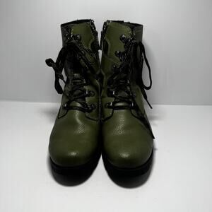 Sorel Major Lace Boots Women’s 5 Olive Green Leather Mesh Combat Side Zip